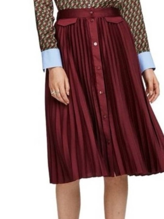 Scotch & Soda Dresses & Skirts - Scotch & Soda Pleated Button-Front Midi Skirt in Burgundy